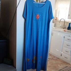 Vibrant Blue Maxi Dress with Floral Accents